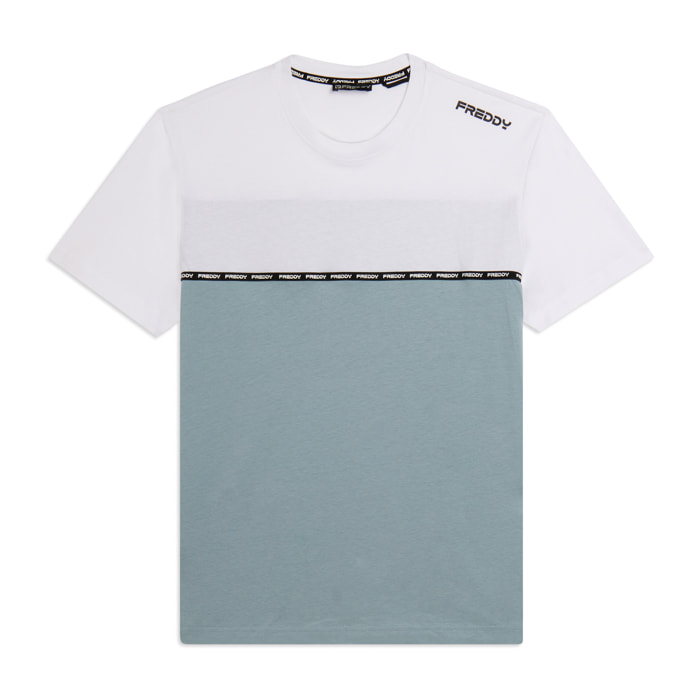 T-shirt colour block con inserto logato