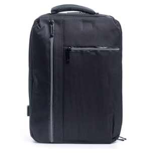 Zaino da cabina multiscomparto, porta laptop 17". Adattabile a Trolley. Presa USB esterna nascosta.