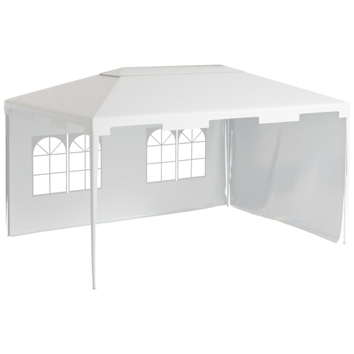 Carpa de Jardín 4x3 m Cenador Desmontable Exterior Gazebo con 2 Paneles Laterales 2 Ventanas y Marco de Acero Anti-UV Impermeable para Terraza Patio Blanco