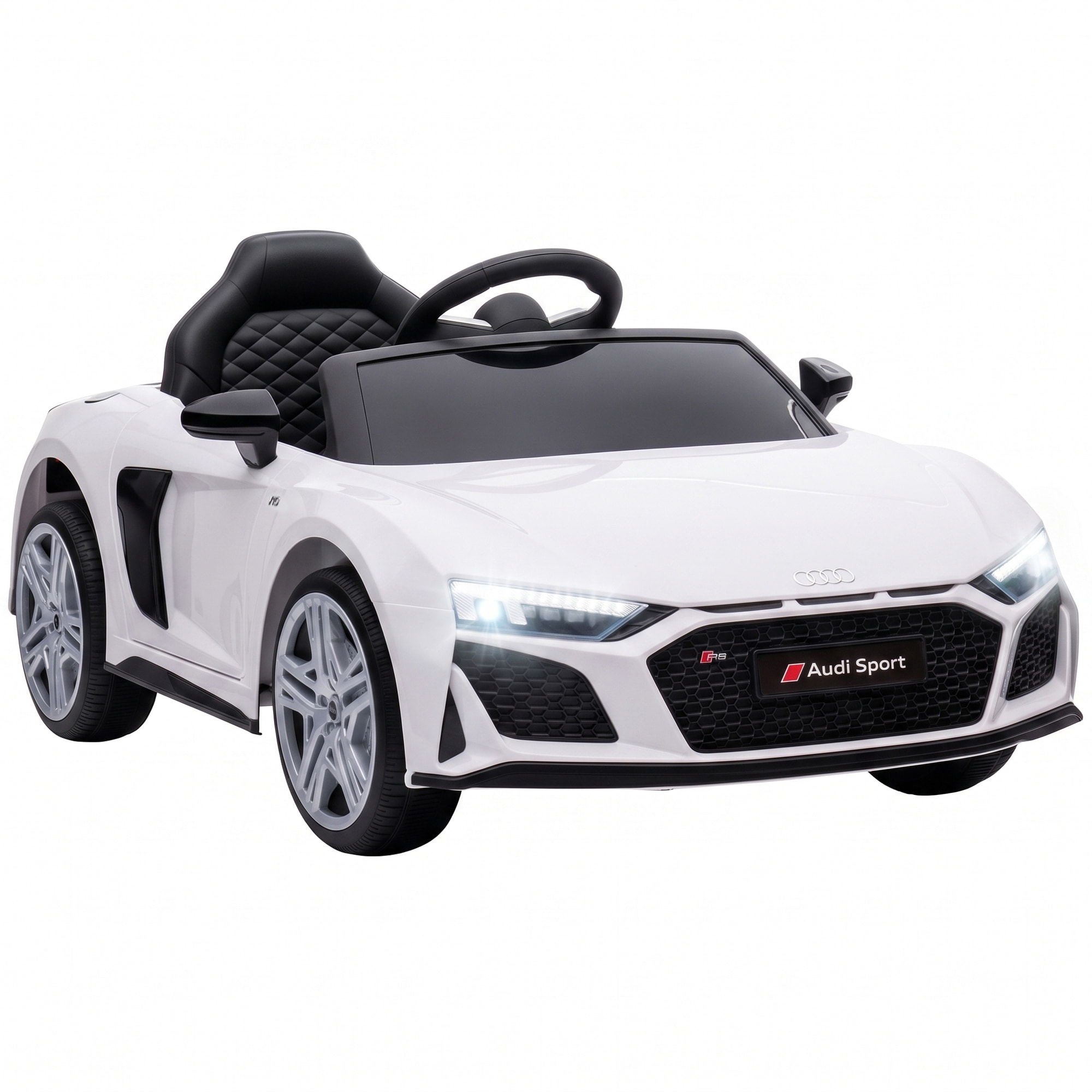 Coche Eléctrico para Niños Audi R8 Spyder Coche de Batería Litio 12V con Mando a Distancia 2,4 G 2 Motores Arranque Suave Suspensión Trasera Música Bocina USB Faros LED +3 Años 3-5km/h Blanco