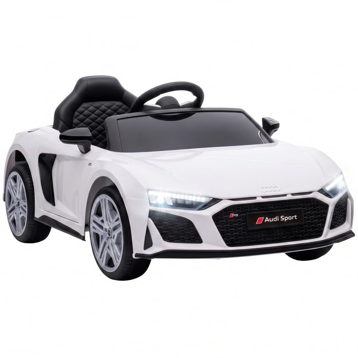 Coche Eléctrico para Niños Audi R8 Spyder Coche de Batería Litio 12V con Mando a Distancia 2,4 G 2 Motores Arranque Suave Suspensión Trasera Música Bocina USB Faros LED +3 Años 3-5km/h Blanco