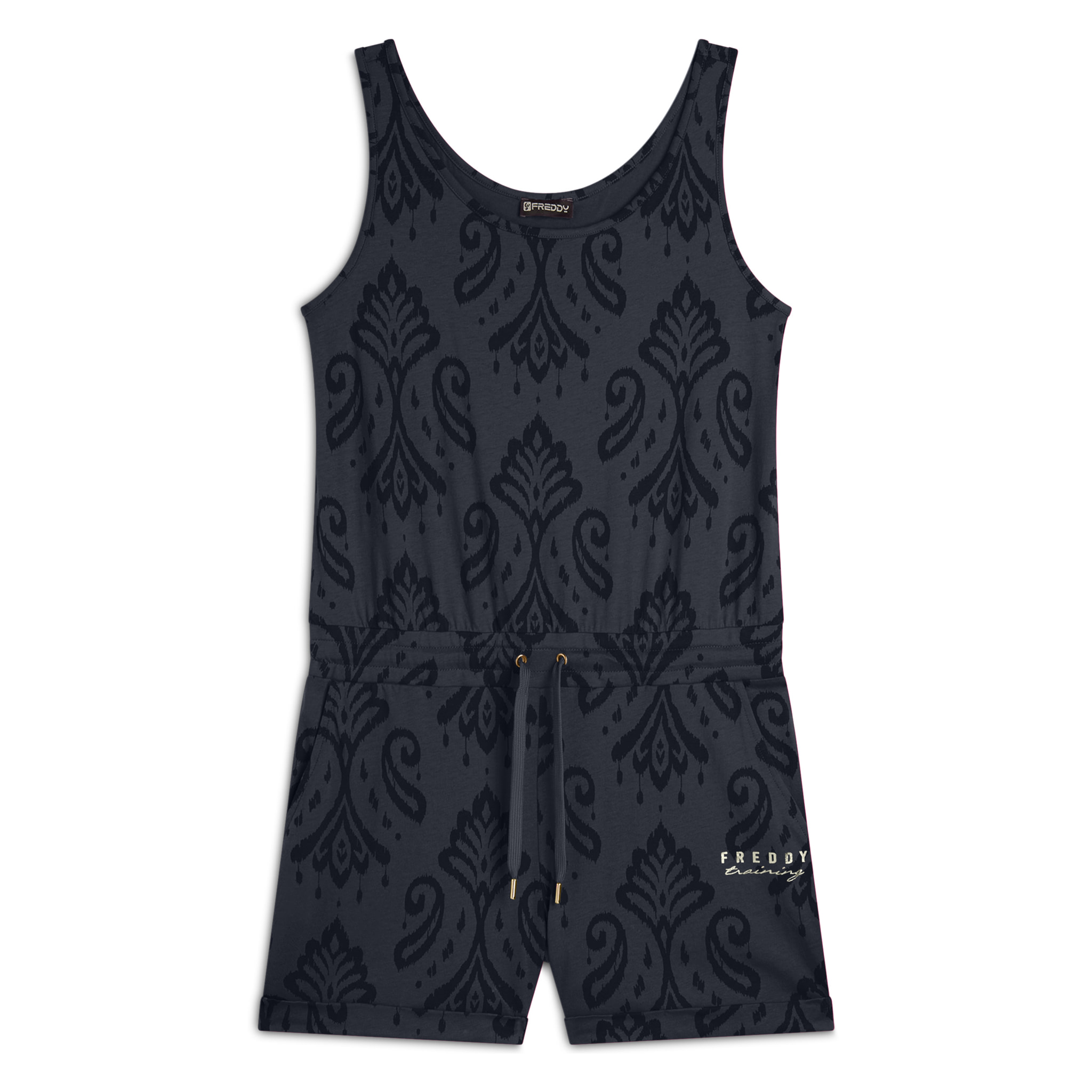 Tuta corta floreale in jersey con top a canotta