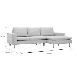 Canapé d'angle droit en tissu effet velours texturé beige et bois clair RAGNAR