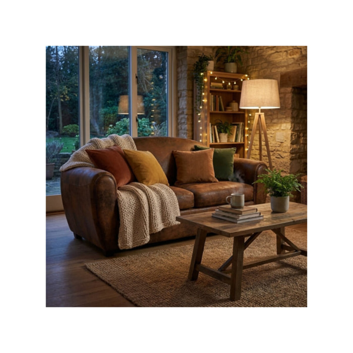 Canapé 3 places vintage effet simili vieilli marron - CLUB