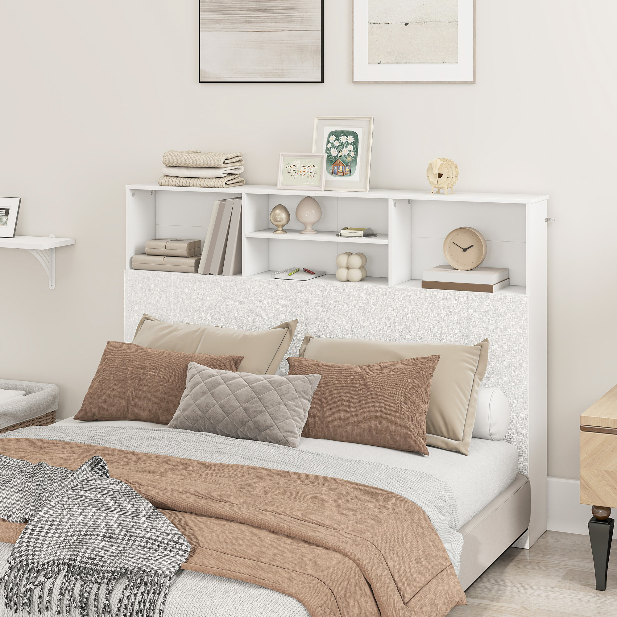 Tête de lit avec rangement - tête de lit bois 140 cm - 4 niches, grande étagère - blanc