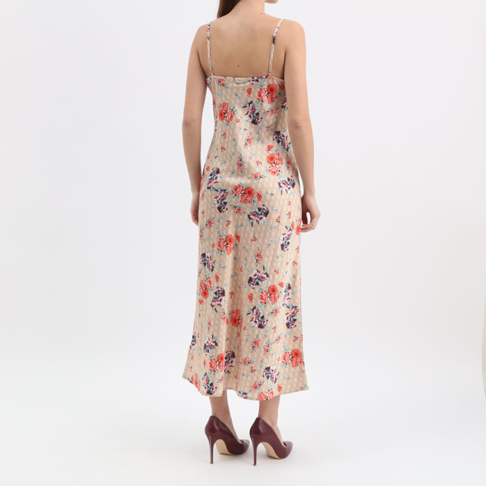 Robe Akilina - coupe slim - motif - tissu satiné - multicolore