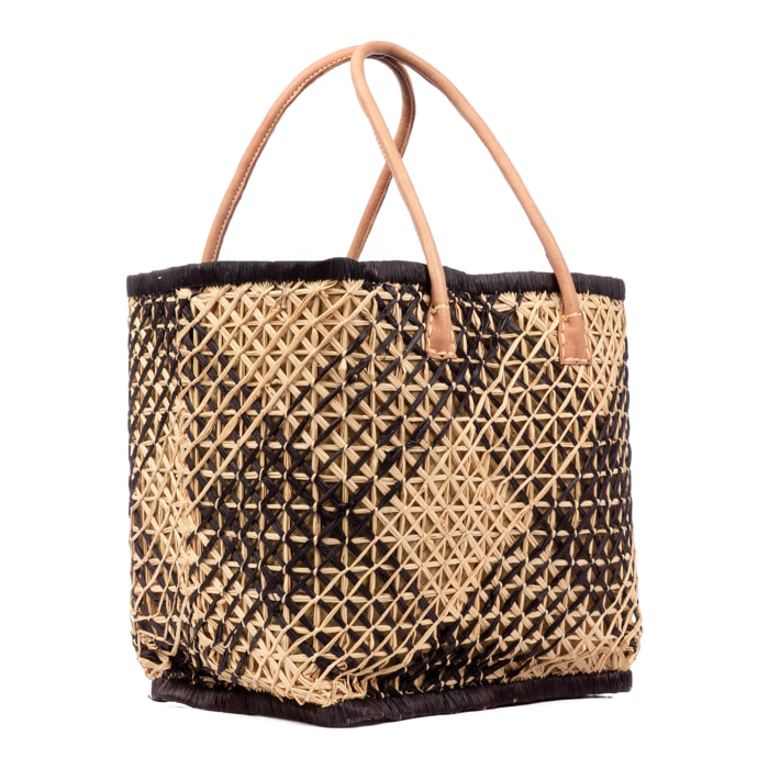 Zavattarello bolso de hombro mujer. Fabricado en rafia y tela, con asas de cuero.