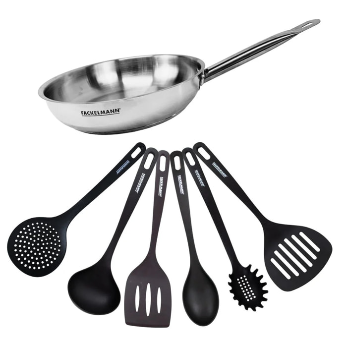 Set de 1 poêle en inox et 6 ustensiles RPET Fackelmann Eterna