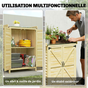 Armoire de jardin bois 2 portes étagère espace rempotage acier galvanisé