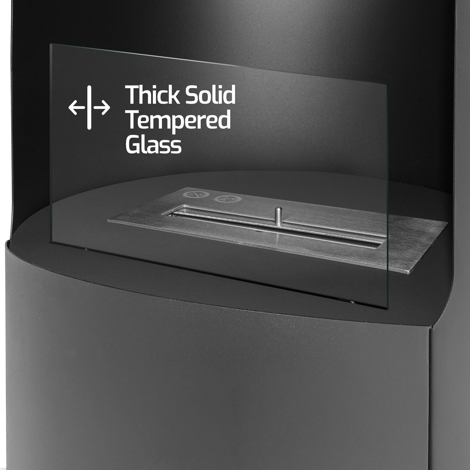 Ottaviano - Camino a bioetanolo da terra freestanding con doppio ripiano in legno melaminico, Ø 40xH67,5 cm colore nero