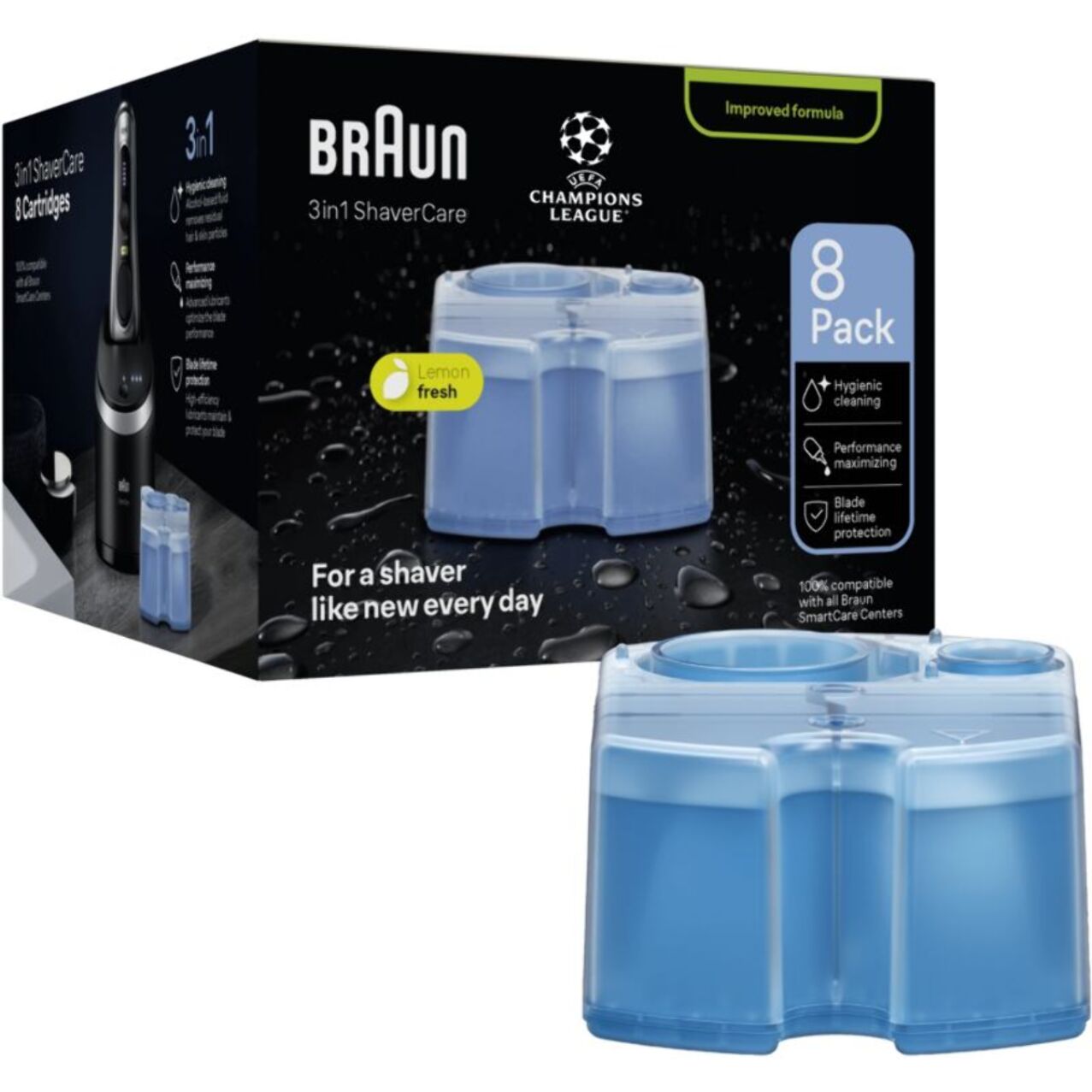 Cartouche nettoyante BRAUN nettoyante ShaverCare 3-en-1 pour rasoir x8 cartouches