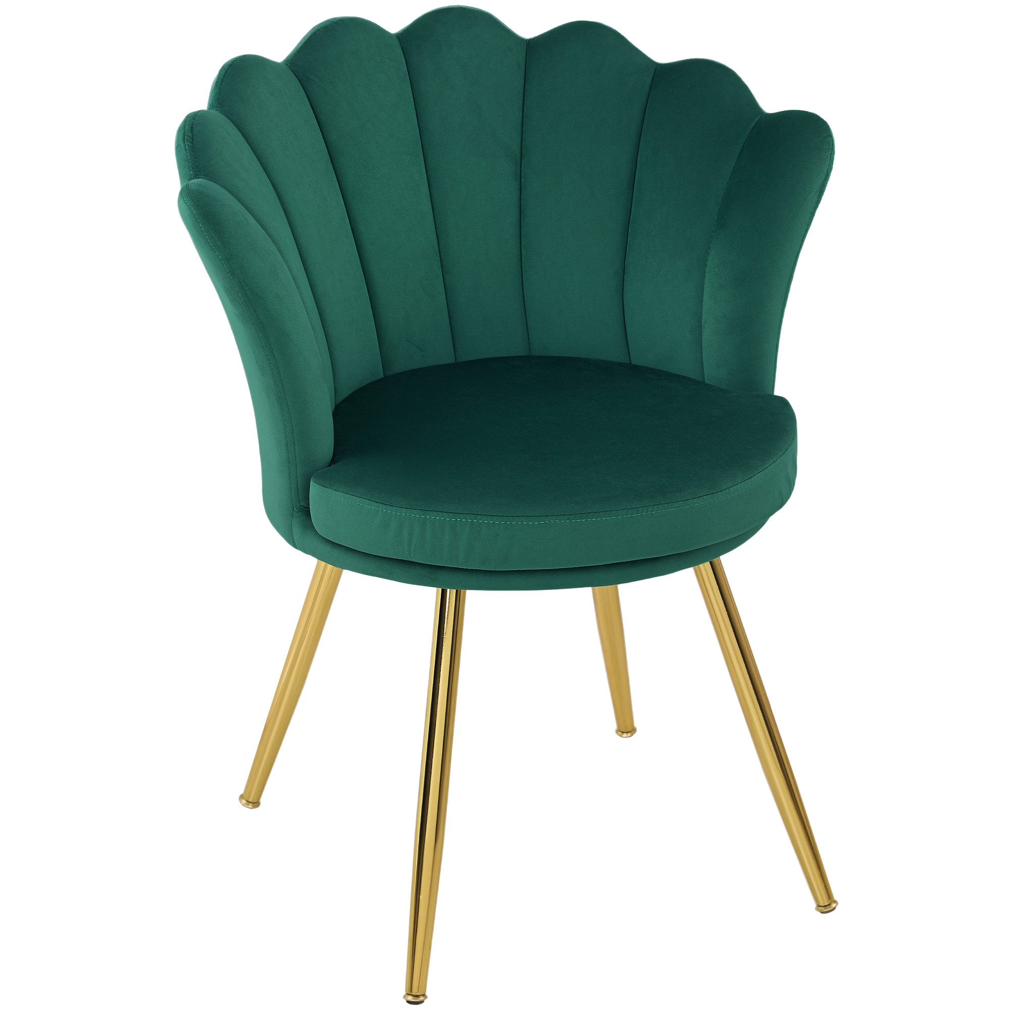 Chaise coquillage chaise design pieds métal dorés effilés velours vert émeraude