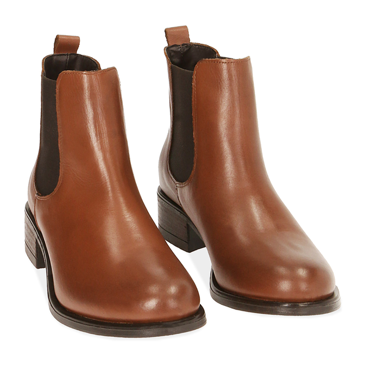 Chelsea boots cognac in pelle, tacco 4 cm