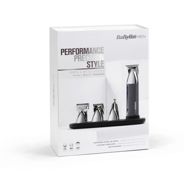 Tondeuse multi usages BABYLISS MT996E Super-X Metal Series,  12 hauteurs de coupe, précision 0,2 mm, autonomie 300 mn