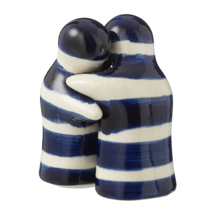 J-Line salière + poivrière Granada Stripes - céramique - blanc/bleu