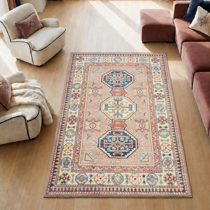 Tapis salon géométrique, noué main en laine, INEJ
