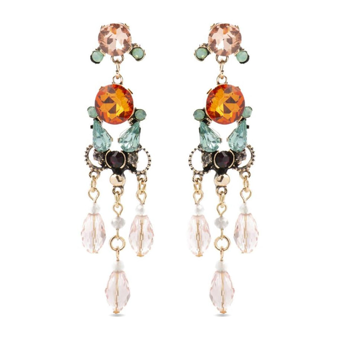 Pendientes con Cristal Multicolor acabado oro 18k