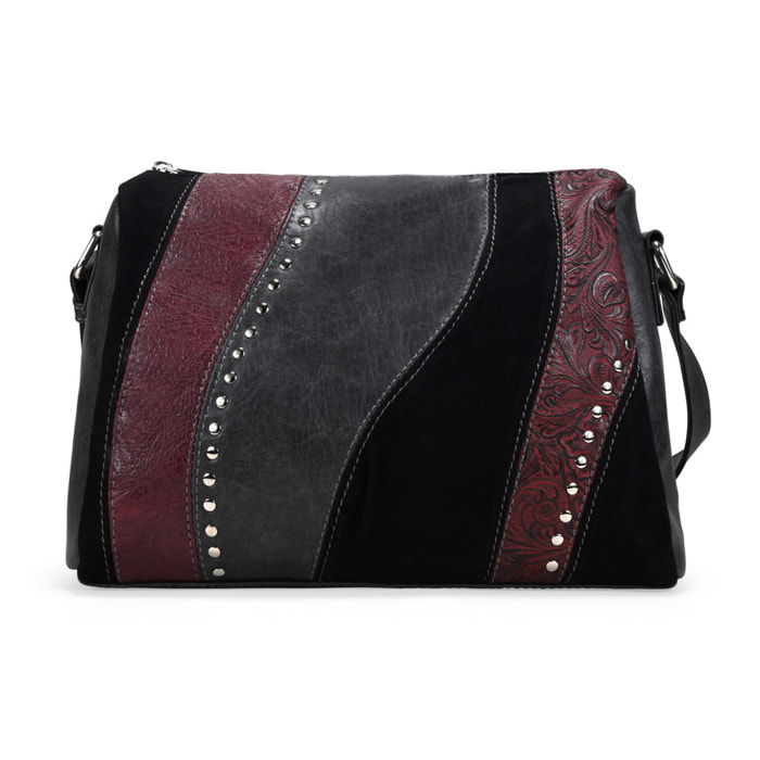 Bolso bandolera negro con cremallera y tachas