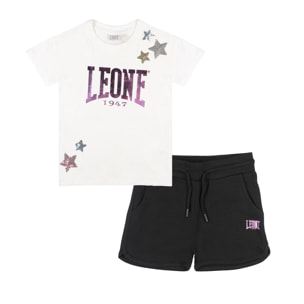 Set da bambina con t-shirt e pantaloncini in cotone Leone Rainbow
