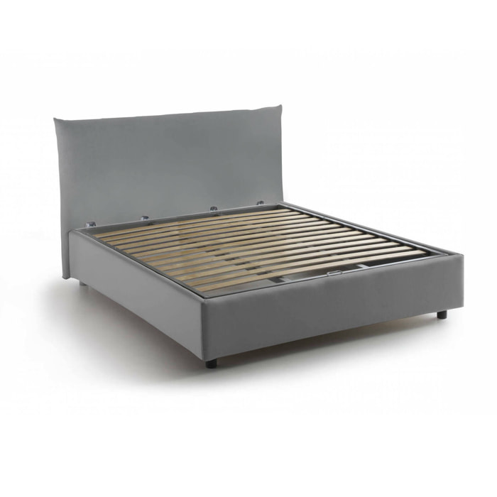 Letto piazza e mezza Amorino, Letto contenitore con rivestimento in tessuto, 100% Made in Italy, Apertura frontale, adatto per materasso Cm 120x190, Grigio