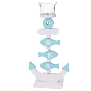 Portacandela in legno mare 1 posto "sea" azzurro cm14x7h24,5/29