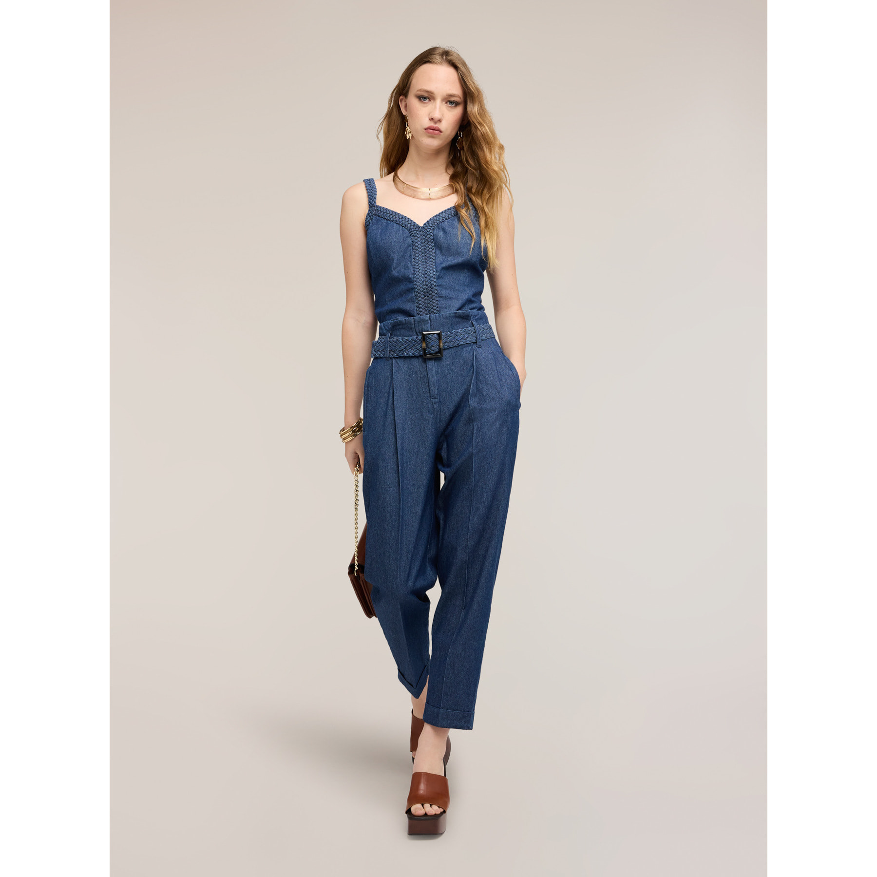 Motivi - Top de denim con tirantes entrelazados - Azul