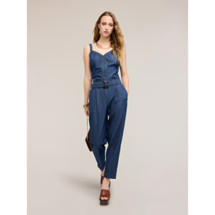 Motivi - Top de denim con tirantes entrelazados - Azul