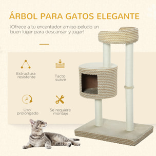 Árbol para Gatos de Felpa y Yute 61x41x96 cm Beige y Café