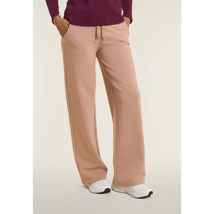 Pantaloni wide leg da donna con logo in strass bicolore