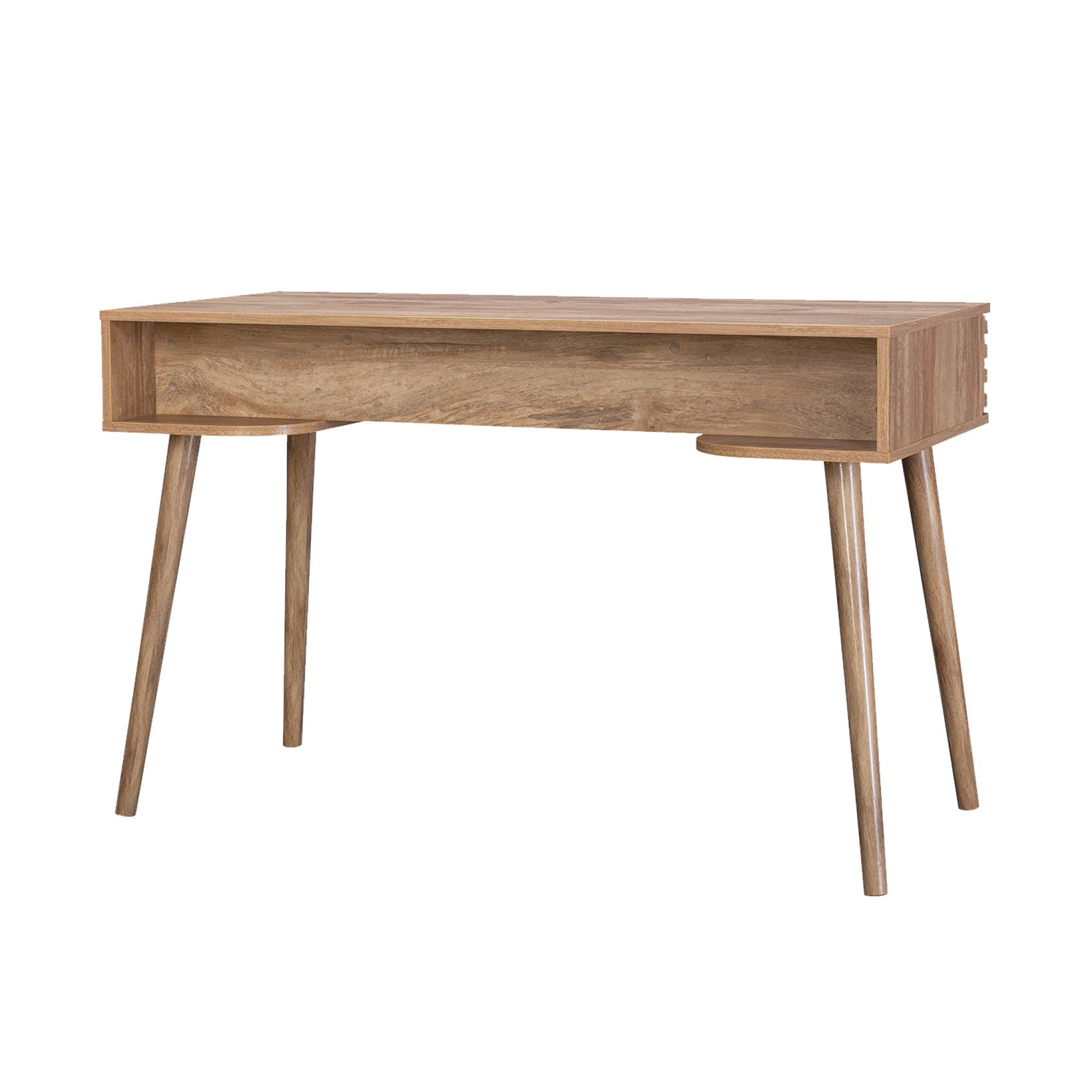 Bureau effet bois 2 tiroirs MADERE naturel. 1 casier. façade rainurées. 120 x 55 x 76.5 cm