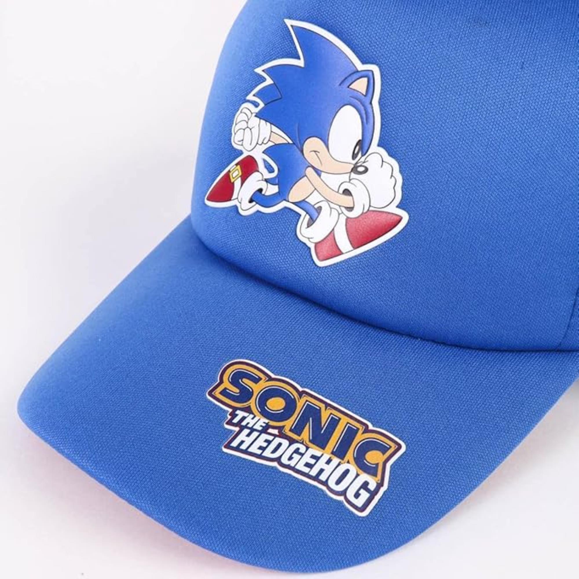 Gorra con visera curva de sonic - color azul - apta de 4 a 8 años - con impresión engomada de la colección - gorra para niños con cierre trasero ajustable