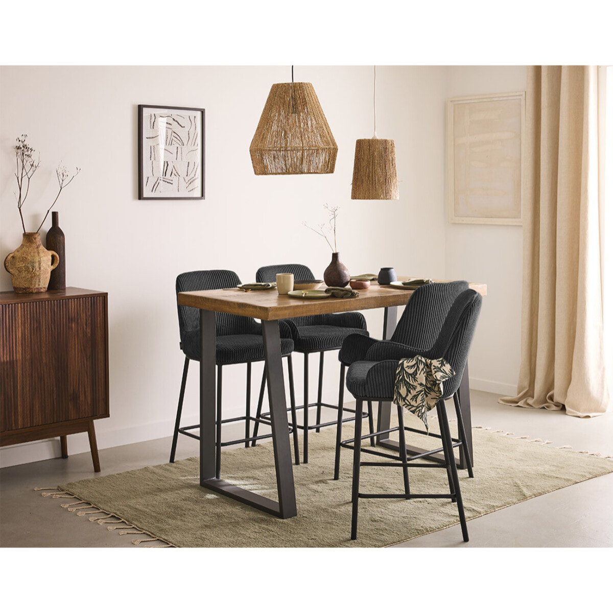 Salinas - lot de 2 chaises de bar - en velours côtelé - gris anthracite - H65 cm - Gris Anthracite