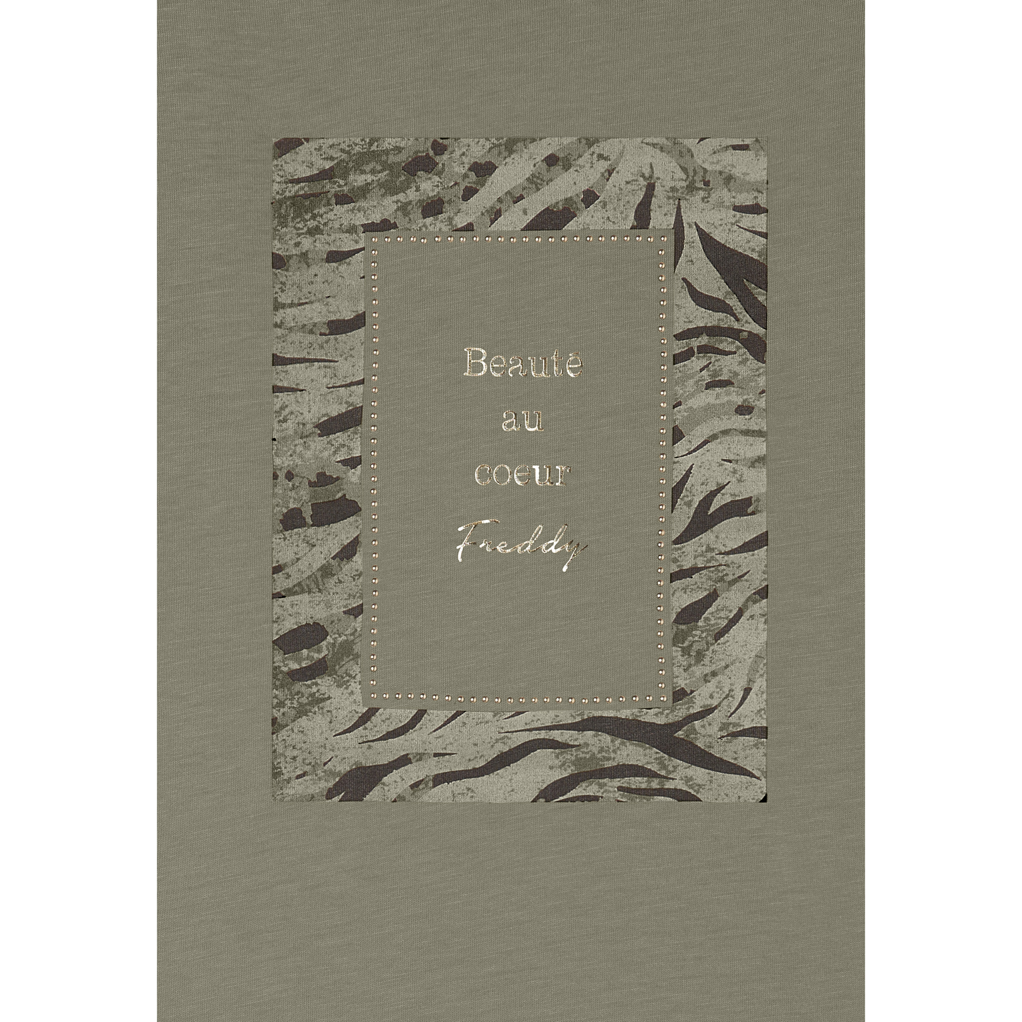 T-shirt regular fit con grafica e borchie dorate