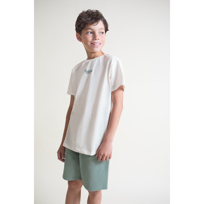 Conjunto Camiseta con Logo Skate Club en el Pecho y Shorts con Bolsillos Parche | Color: Crudo | Street Monkey