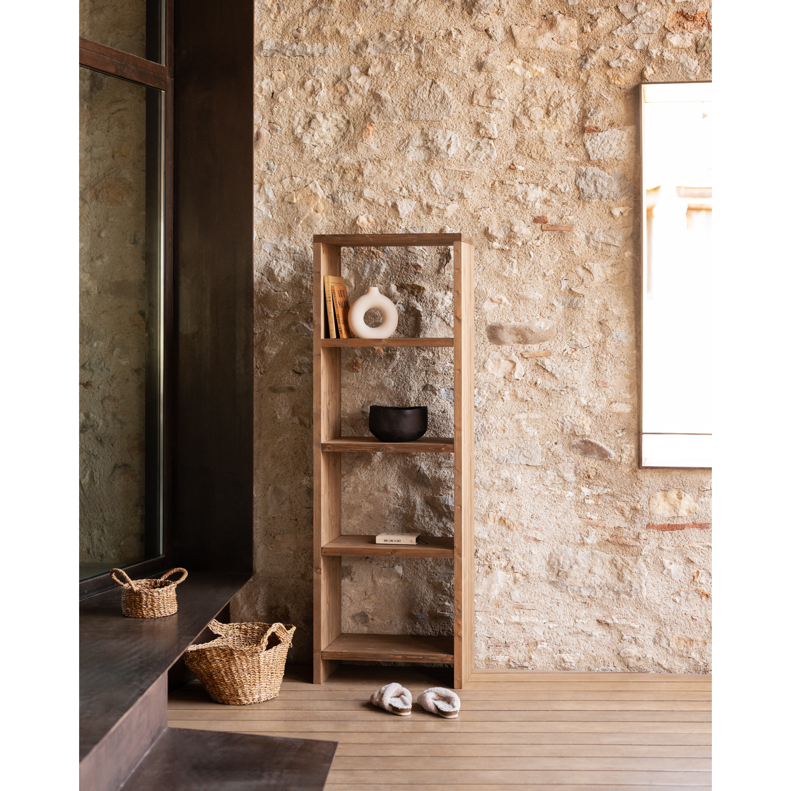Étagère en bois massif ton chêne foncé de 180x60cm Hauteur: 180 Longueur: 60 Largeur: 35