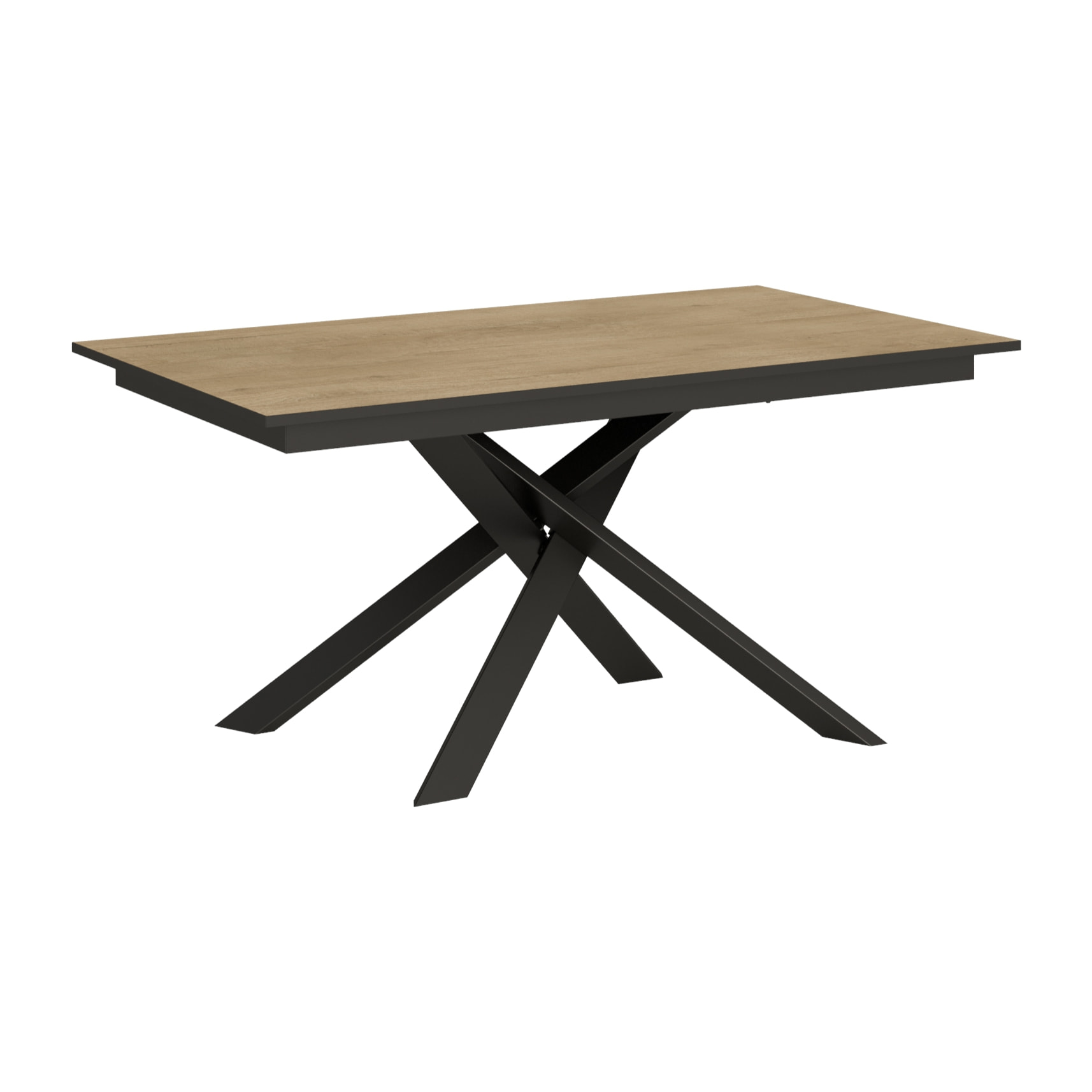 Table extensible 90x160/220 cm Ganty Chêne Nature bande de chante Anthracite cadre Anthracite