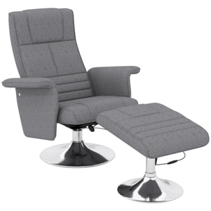 Fauteuil relax massant inclinable réglable avec repose-pied piètement acier chromé tissu gris