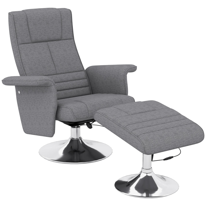 Fauteuil relax massant inclinable réglable avec repose-pied piètement acier chromé tissu gris