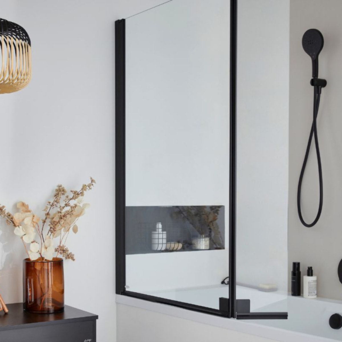 Lot baignoire droite 200 X 100 Evok + pare-bain noir mat