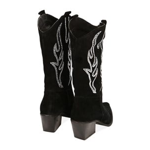 Botas negras de gamuza, tacón 7 cm