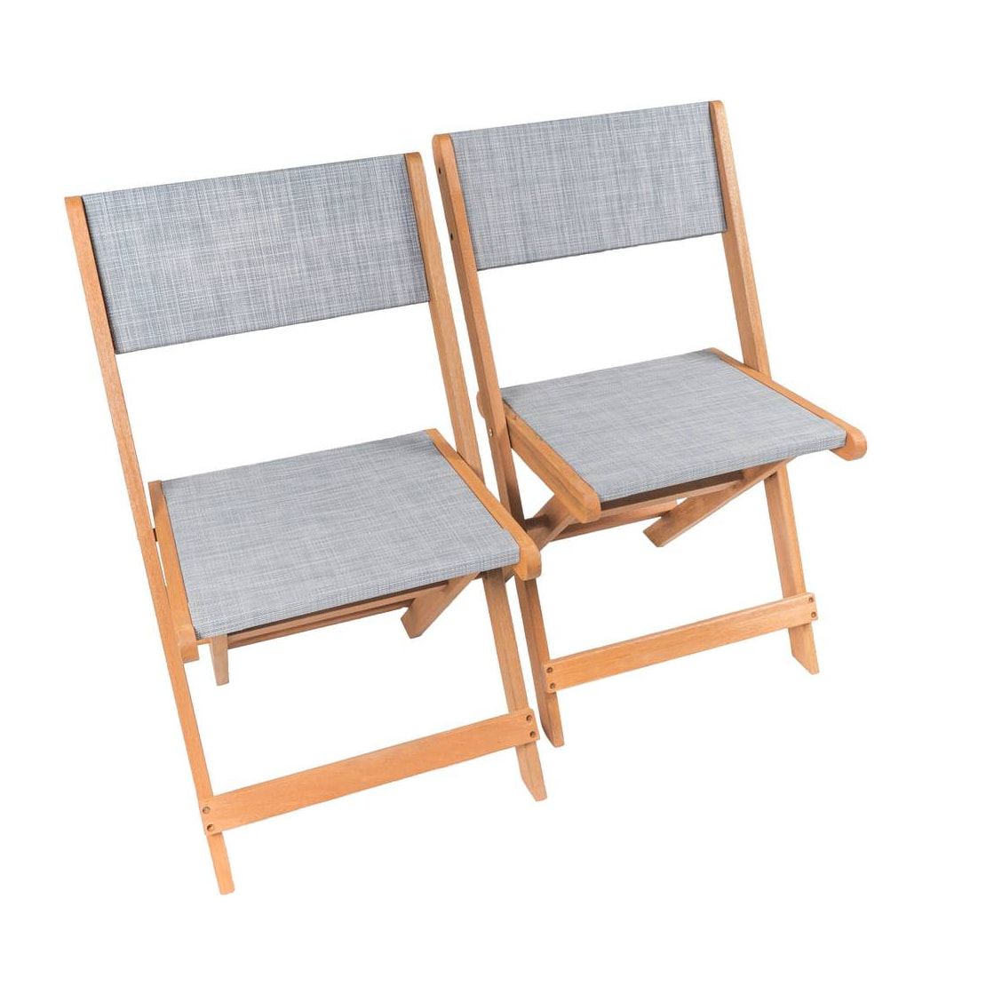 Chaise pliante en bois exotique "Seoul" - Maple - Gris - Lot de 2