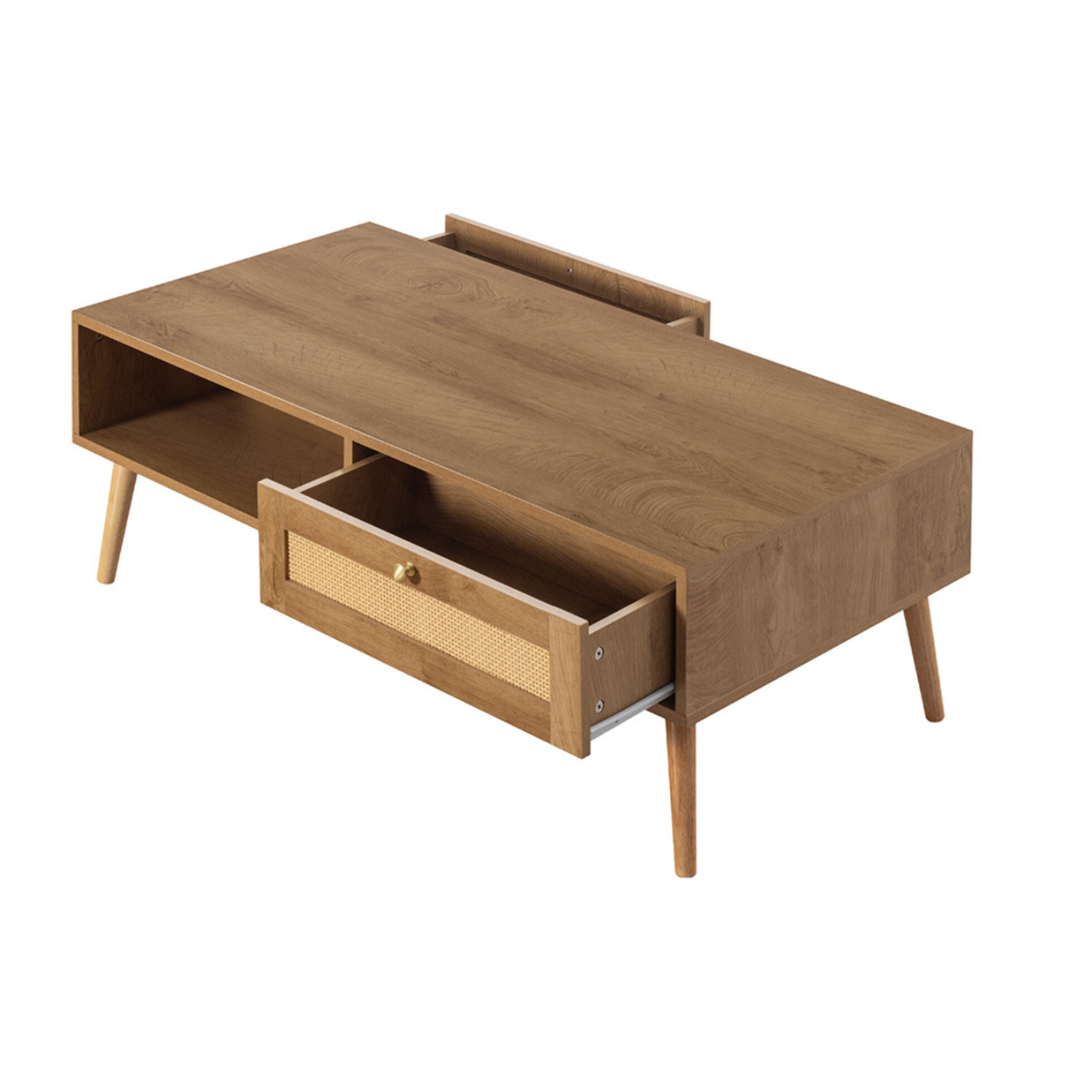 Goto - table basse - effet bois et cannage - 1 tiroir et 1 niche - 110 cm - Bois