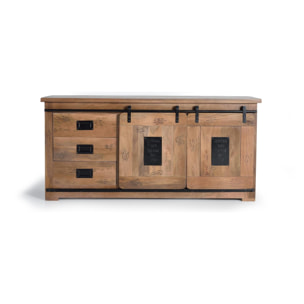 Aparador 2 puertas correderas y 3 cajones - madera de mango y metal - 80x165x45cm