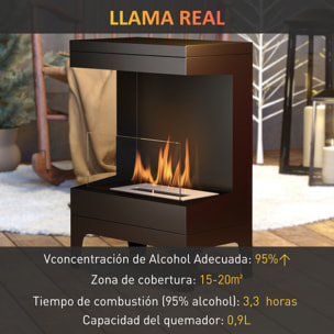 Chimenea de Bioetanol Estufa de Bioetanol de Pie con Tanque de 0,9 L Apagallamas de Acero Inoxidable Tiempo de Combustión 3,3H para Interiores 15-20 m² 38x22x54 cm Negro