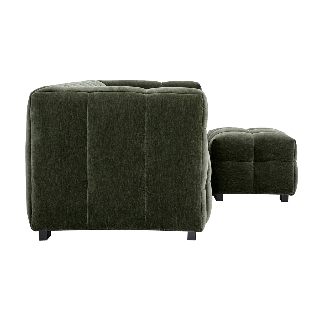 Canapé design 3 places et repose-pieds en tissu effet velours vert kaki CORTO