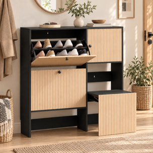 HOMCOM Zapatero Estrecho con 2 Cajones Abatibles, Armario, Taburete Oculto, Mueble Zapatero Moderno con Estantes Ajustables, para 8-10 Pares de Zapatos, para Pasillos, Entradas, 100x23,8x100 cm, Roble