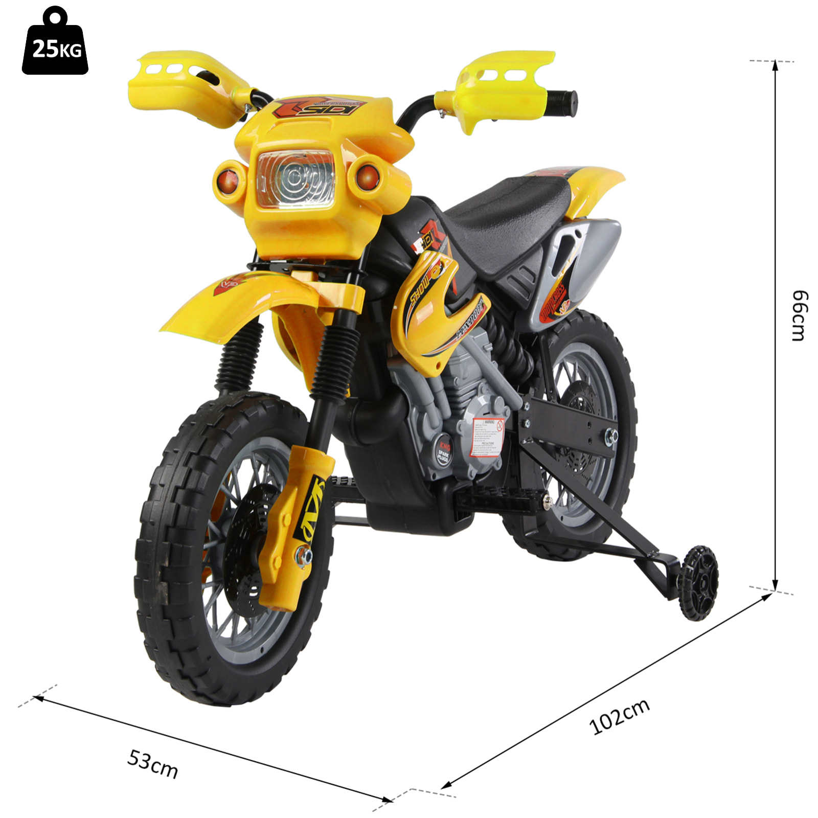 Moto Cross électrique enfant 3 à 6 ans 6 V phares klaxon musiques 102 x 53 x 66 cm jaune et noir