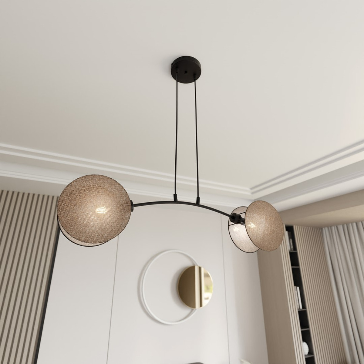 Lampada a sospensione MOTIF in acciaio nero e tessuto beige
