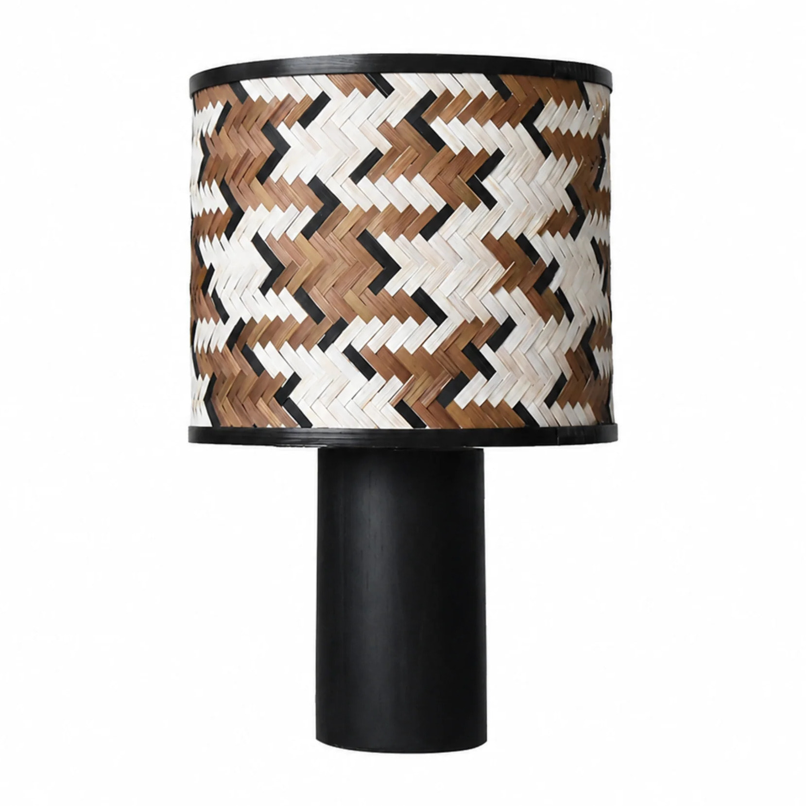 Grande lampe à poser en bois de chêne et bambou marron et noir - Phil