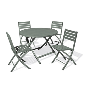 MARIUS - Ensemble repas de jardin 4 places en aluminium vert kaki